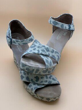 TOMS Women Wedges Size 11 Leopard Cheetah Print Crisscross Platform Sandals